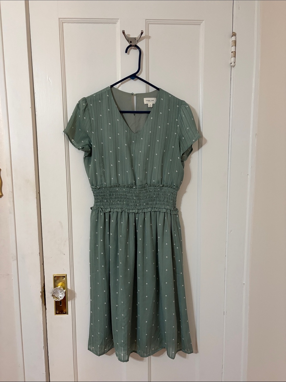 Orange Creek Blue Green Short Sleeve Smocked-Waist Midi Dress